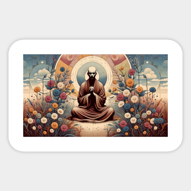 Meditating Monk Sticker by CraftyDesign66